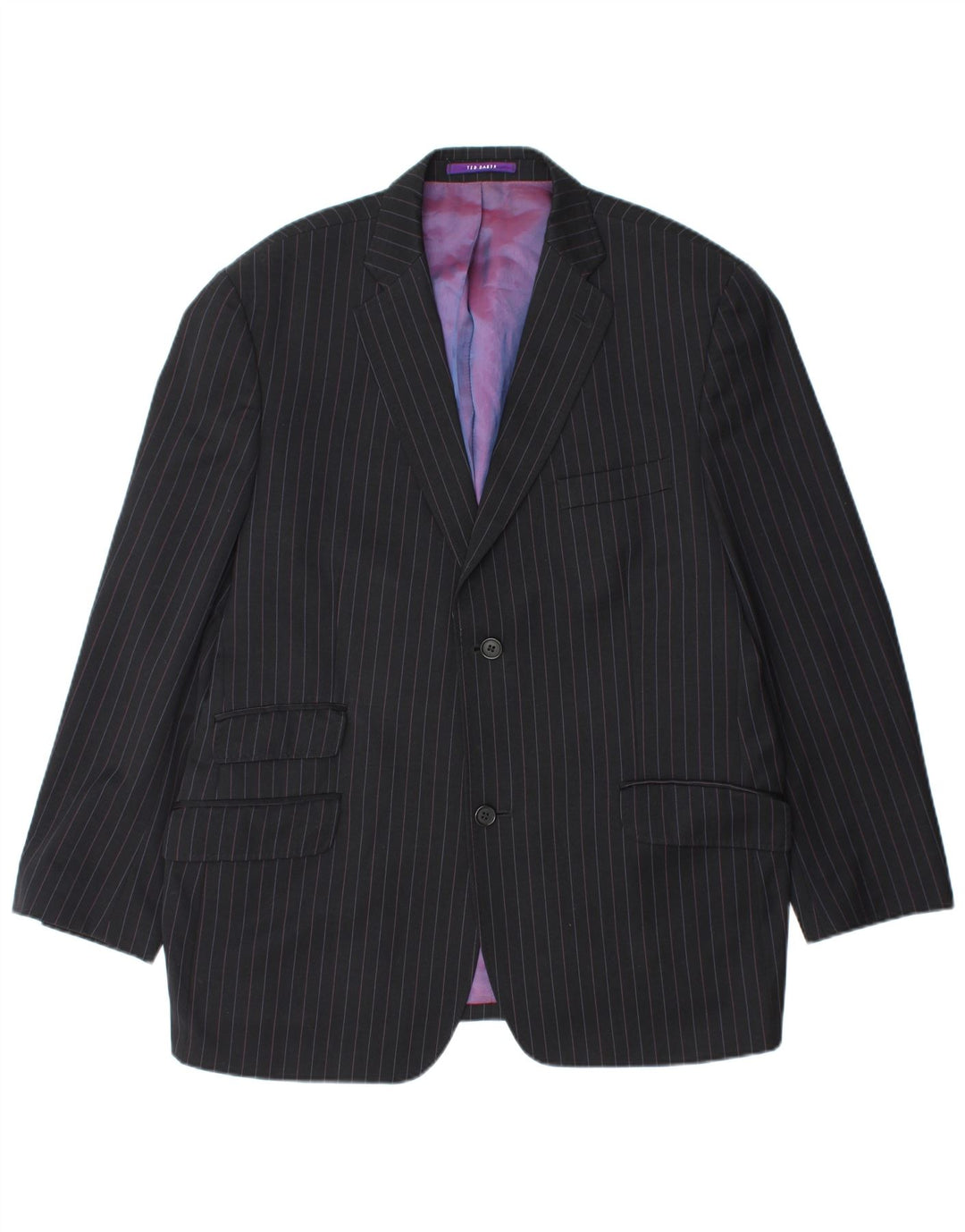 TED BAKER Herren-Blazer mit 2 Knöpfen, UK 44, 2XL, schwarze Nadelstreifenwolle