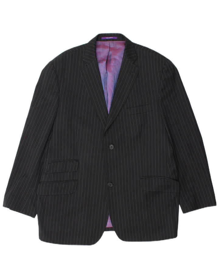 TED BAKER Herren-Blazer mit 2 Knöpfen, UK 44, 2XL, schwarze Nadelstreifenwolle