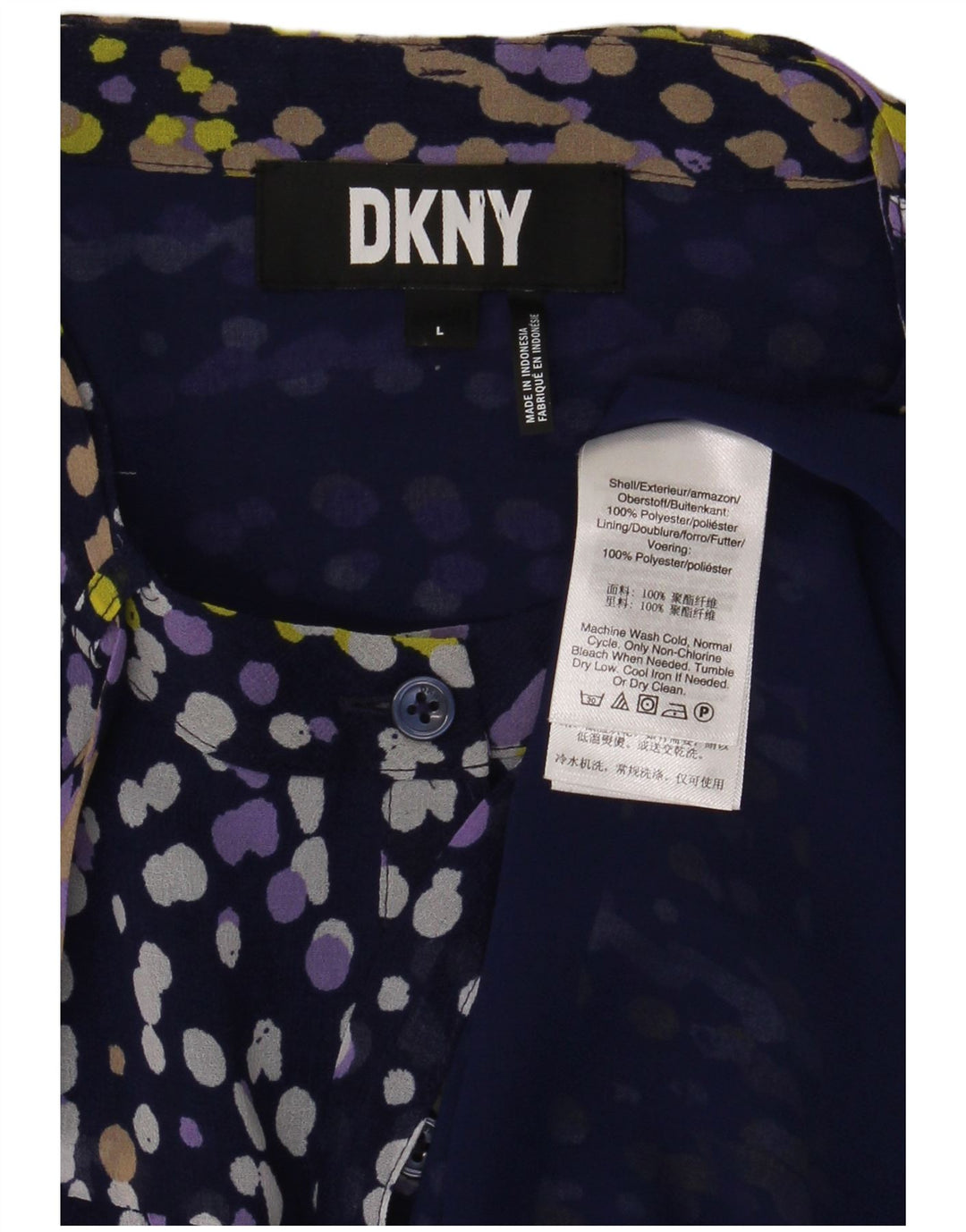 Dkny Damen-Hemdbluse mit Rüschen vorne, Größe 46, Marineblau, gepunktet