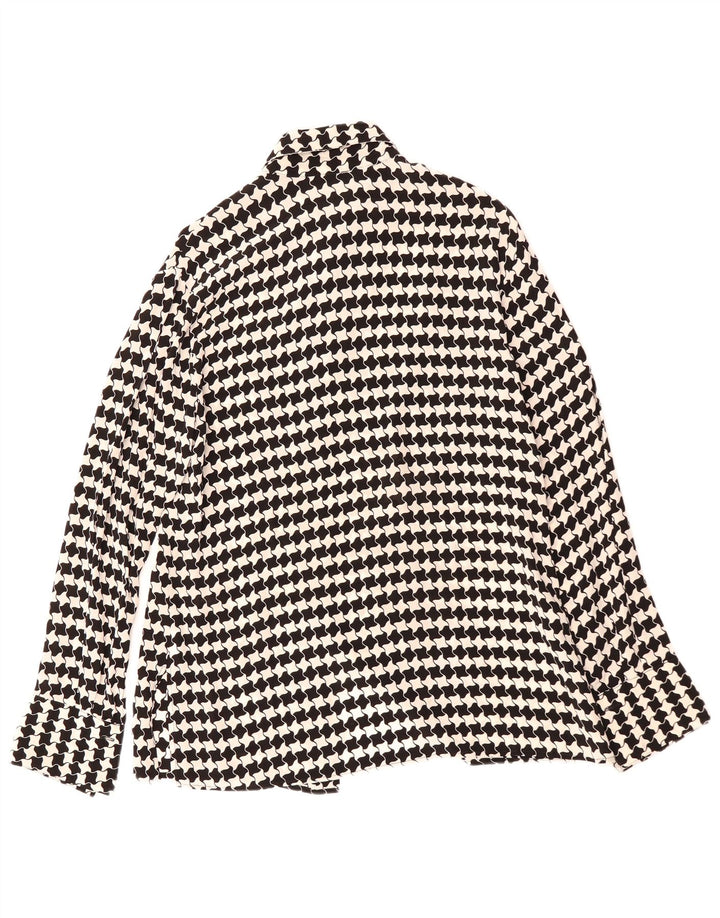 VINTAGE Damen Hemdbluse IT 46 Große schwarze Hahnentritt-Viskose