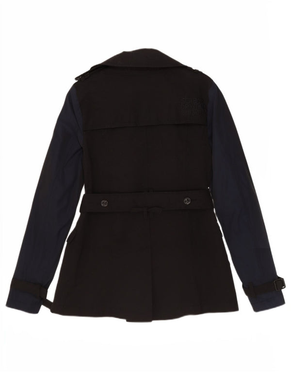 Superdry Damen Trenchcoat UK 10 Small Schwarz Colourblock Baumwolle