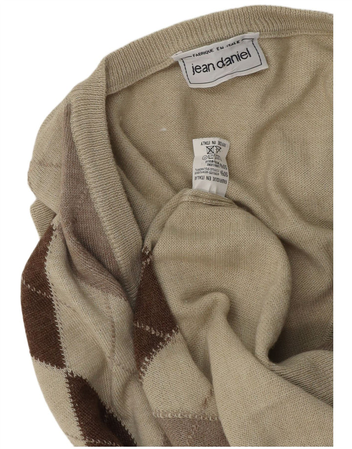 Vintage Herren Weste Tank Top Groß Beige Argyle/Diamant Acryl