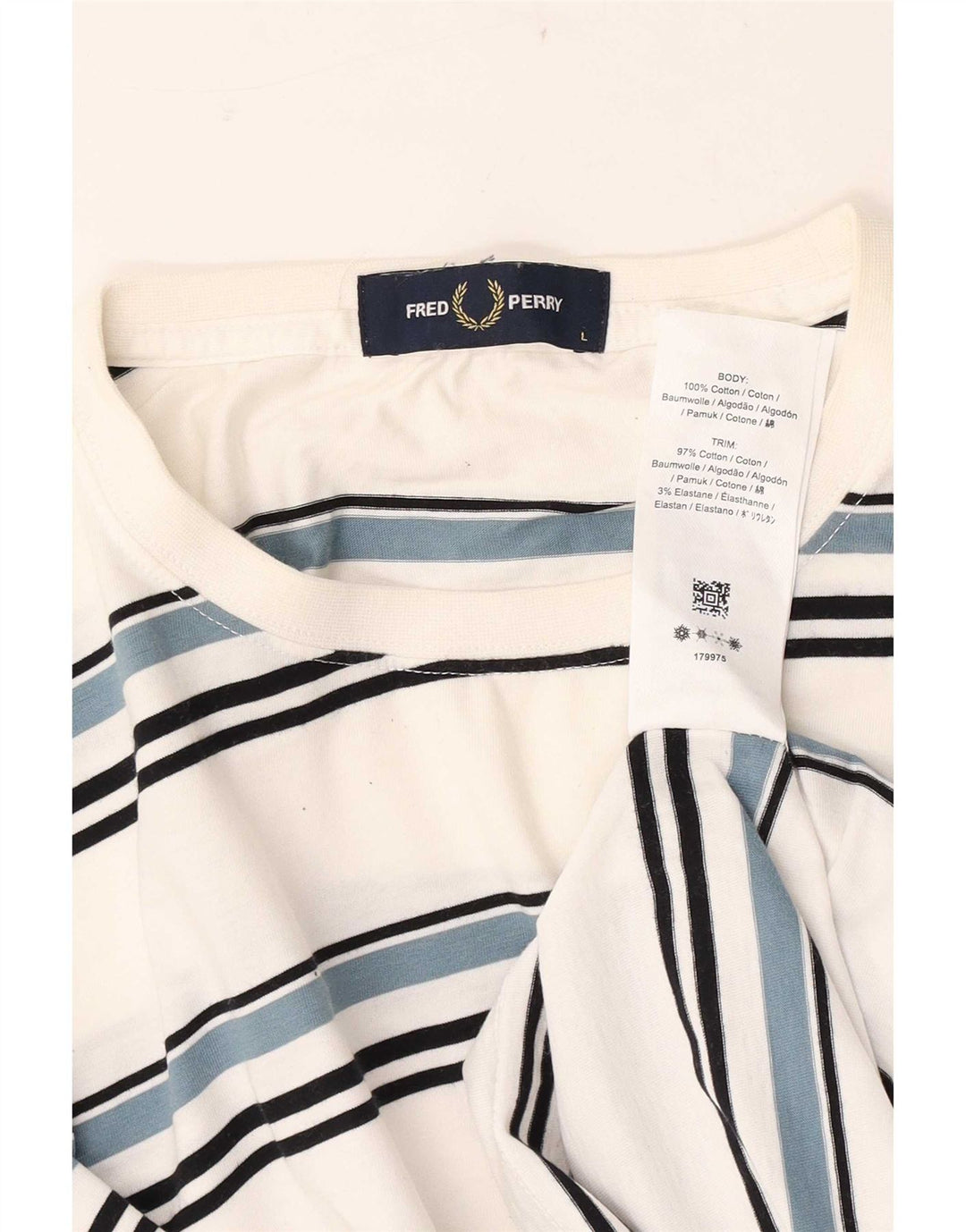Fred Perry Herren-T-Shirt-Oberteil, groß, weiß gestreift, Baumwolle