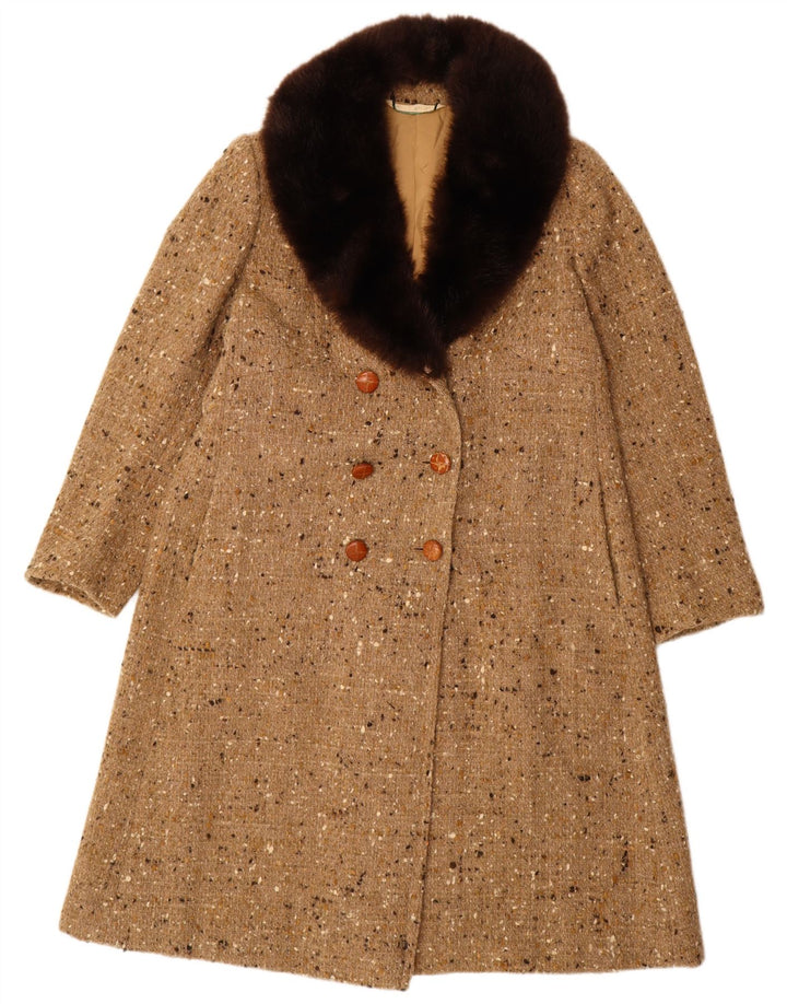 Vintage Damen Zweireihiger Mantel UK 18 XL Beige meliert