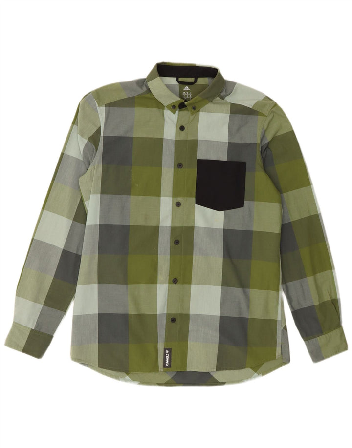 Adidas Herrenhemd UK 40/42 Mittelgrün kariertes Polyester