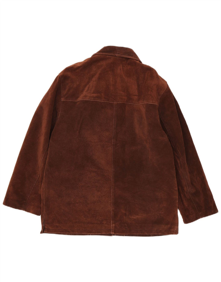 Braschi Damen-Blazer aus Wildleder mit übergroßen 4 Knöpfen, Größe IT 42, Mittelbraun