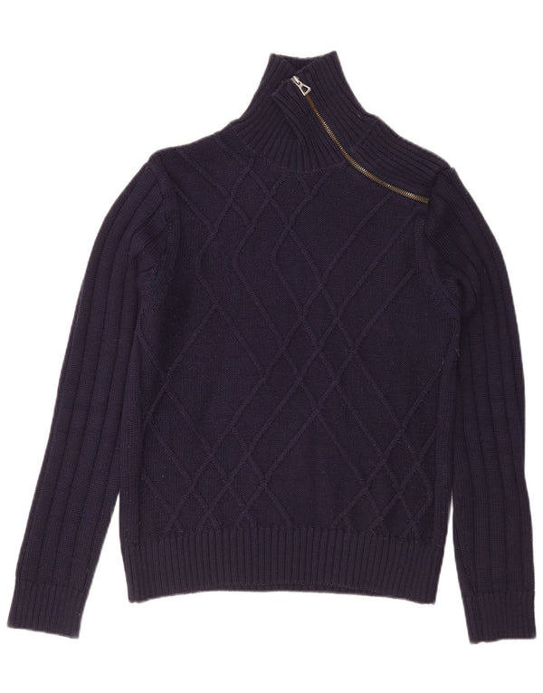 Nara Maglie Damen-Pullover mit Reißverschluss am Hals, UK 14, mittelmarineblaue Wolle