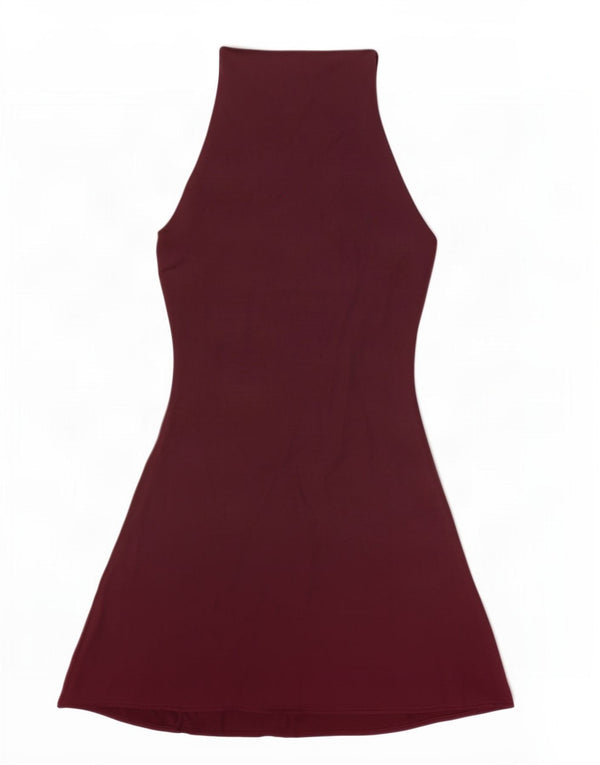 Zara Damen Neckholder-Kleid UK 10 Small Burgund Polyester