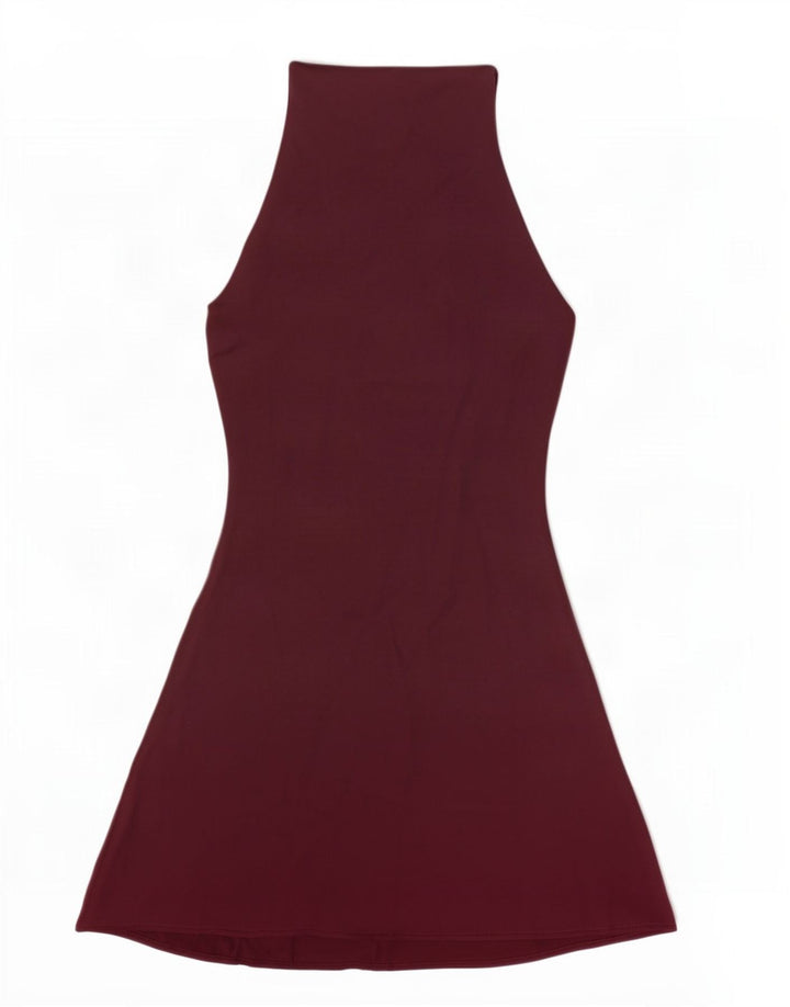 Zara Damen Neckholder-Kleid UK 10 Small Burgund Polyester