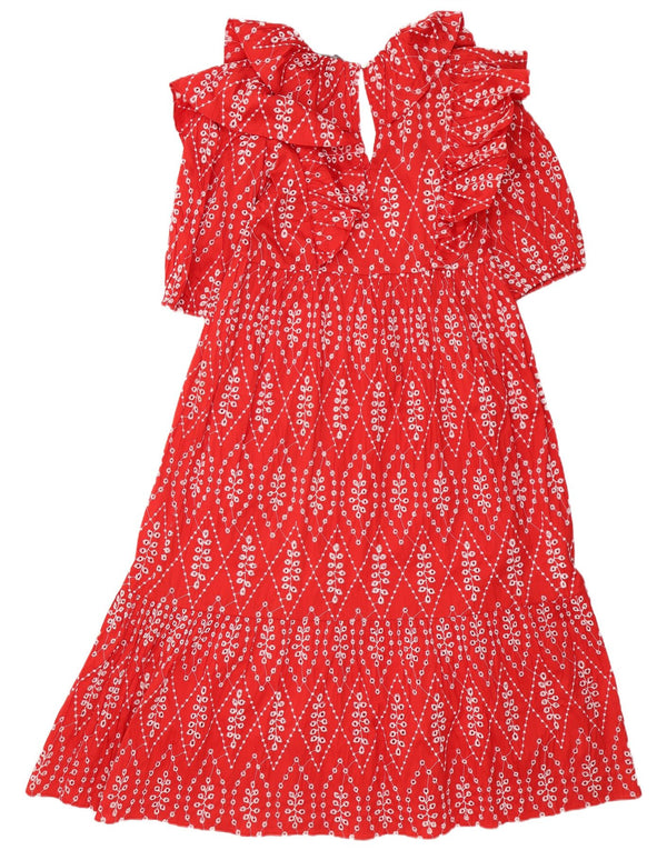 Zara Womens Abstract Pattern 1/2 Sleeve Tiered Dress UK 10 Small Red