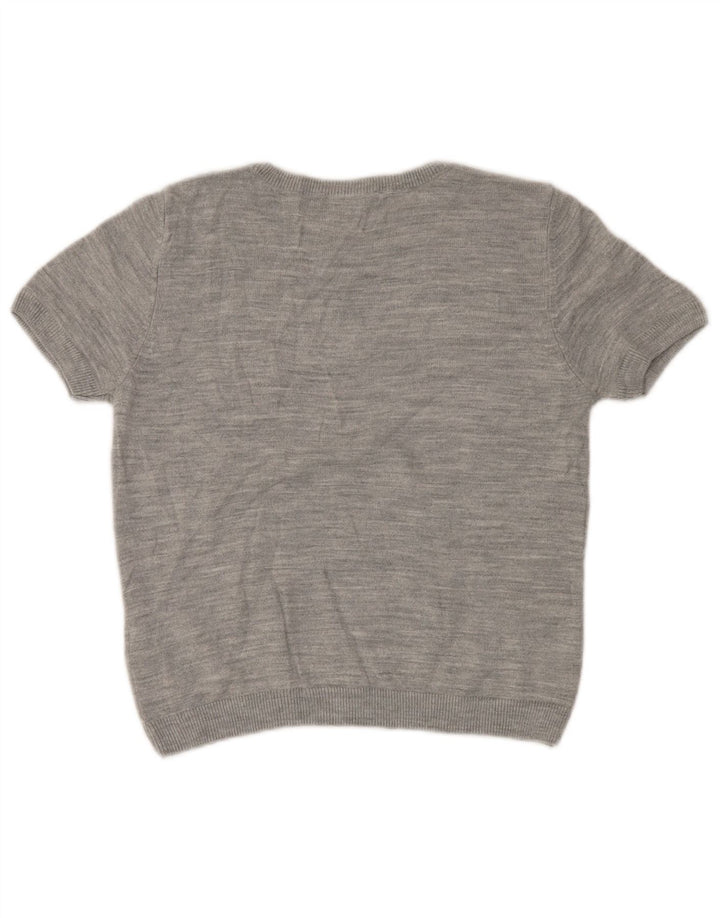 MARKS & SPENCER Damen Crop Pullover mit Rundhalsausschnitt, UK 12, Mittelgrau