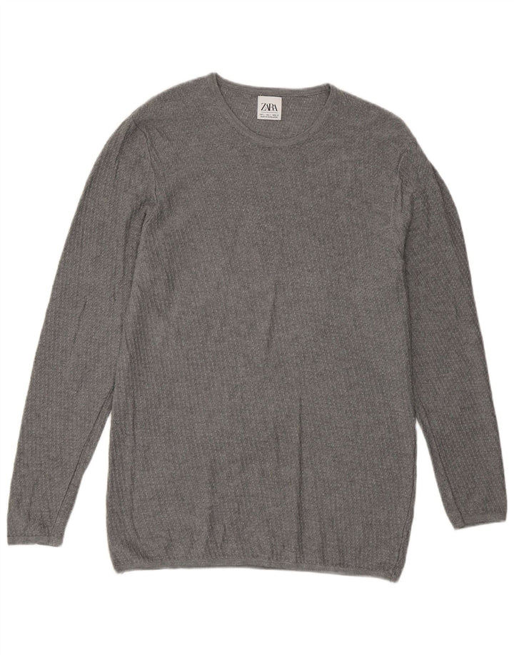 Zara Herren-Pullover mit Rundhalsausschnitt, Größe L, Grau