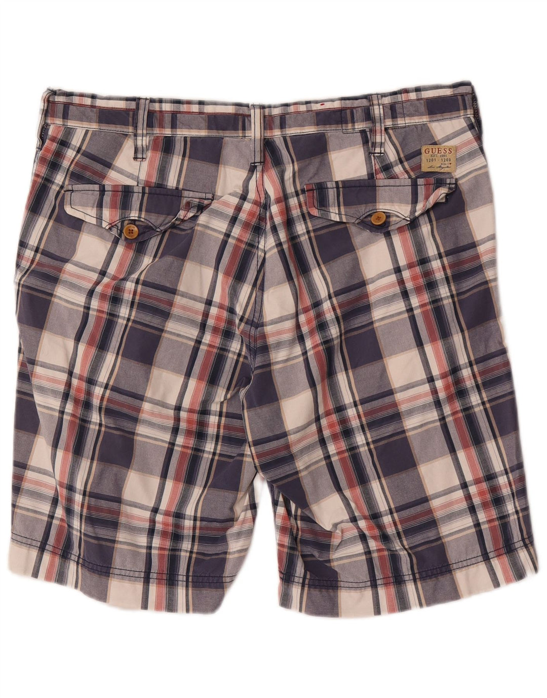 Guess Herren-Chinoshorts W34, groß, marineblau, kariert, Baumwolle