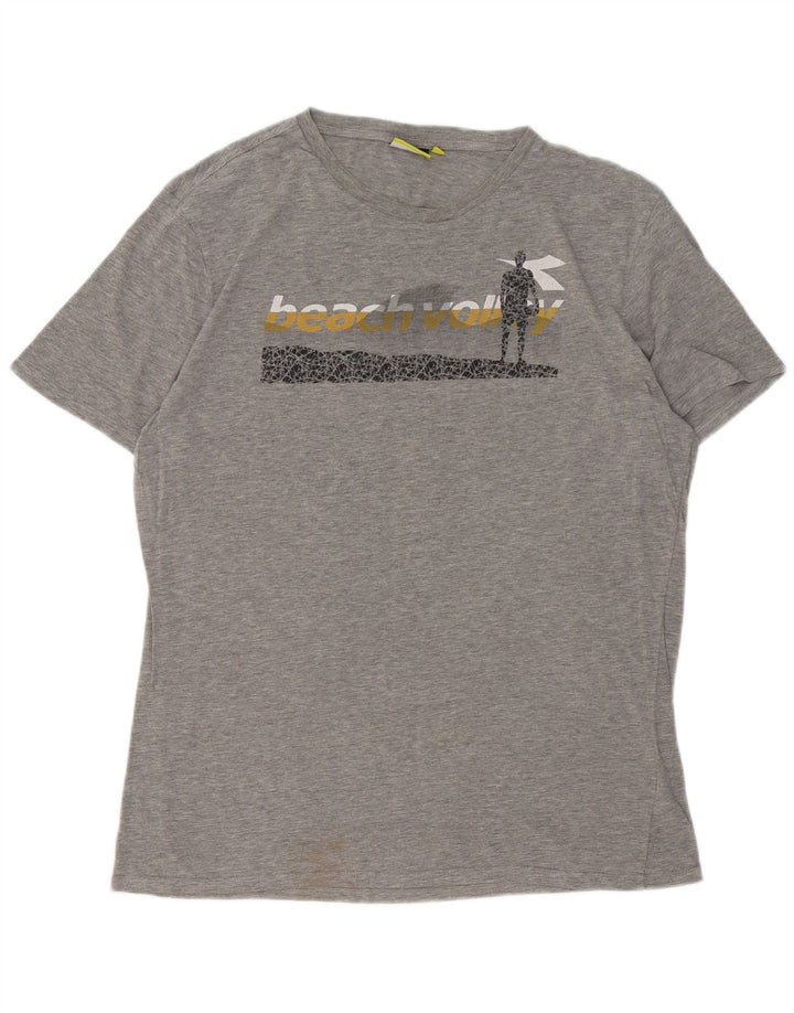 DIADORA Herren-T-Shirt mit Grafik, XL, grau gesprenkelte Baumwolle