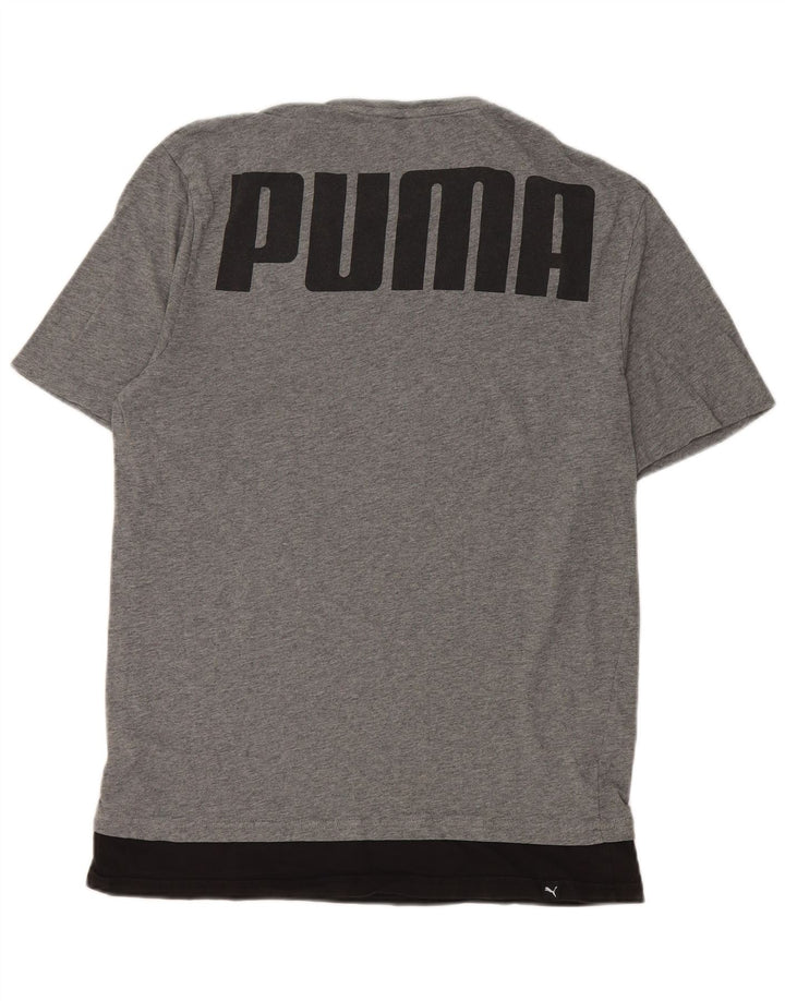 Puma Herren Grafik-T-Shirt-Oberteil aus mittelgrauer Colourblock-Baumwolle