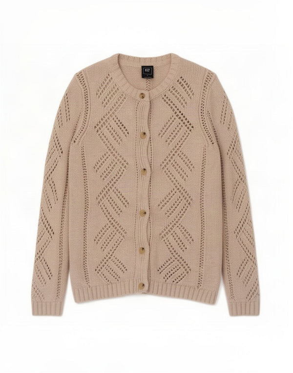 Gap Damen-Cardigan-Pullover UK 10 Small Beige Baumwolle