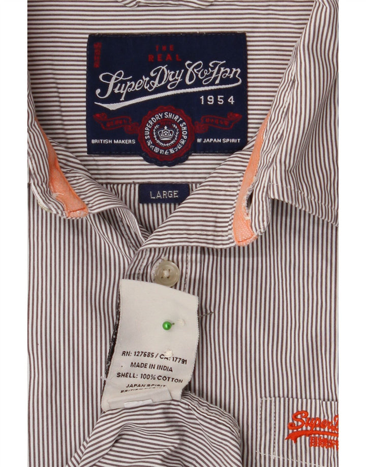 SUPERDRY Herren-Hemd, groß, graue Nadelstreifen-Baumwolle