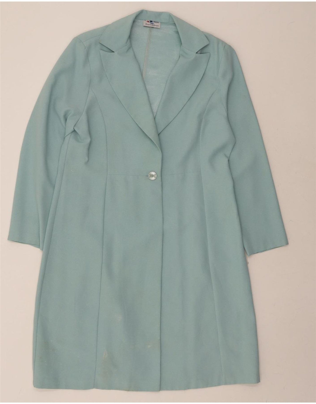 VINTAGE Womens Longline 1 Button Blazer Jacket UK 14 Medium Blue Polyester Vintage Vintage and Second-Hand Vintage from Messina Hembry 