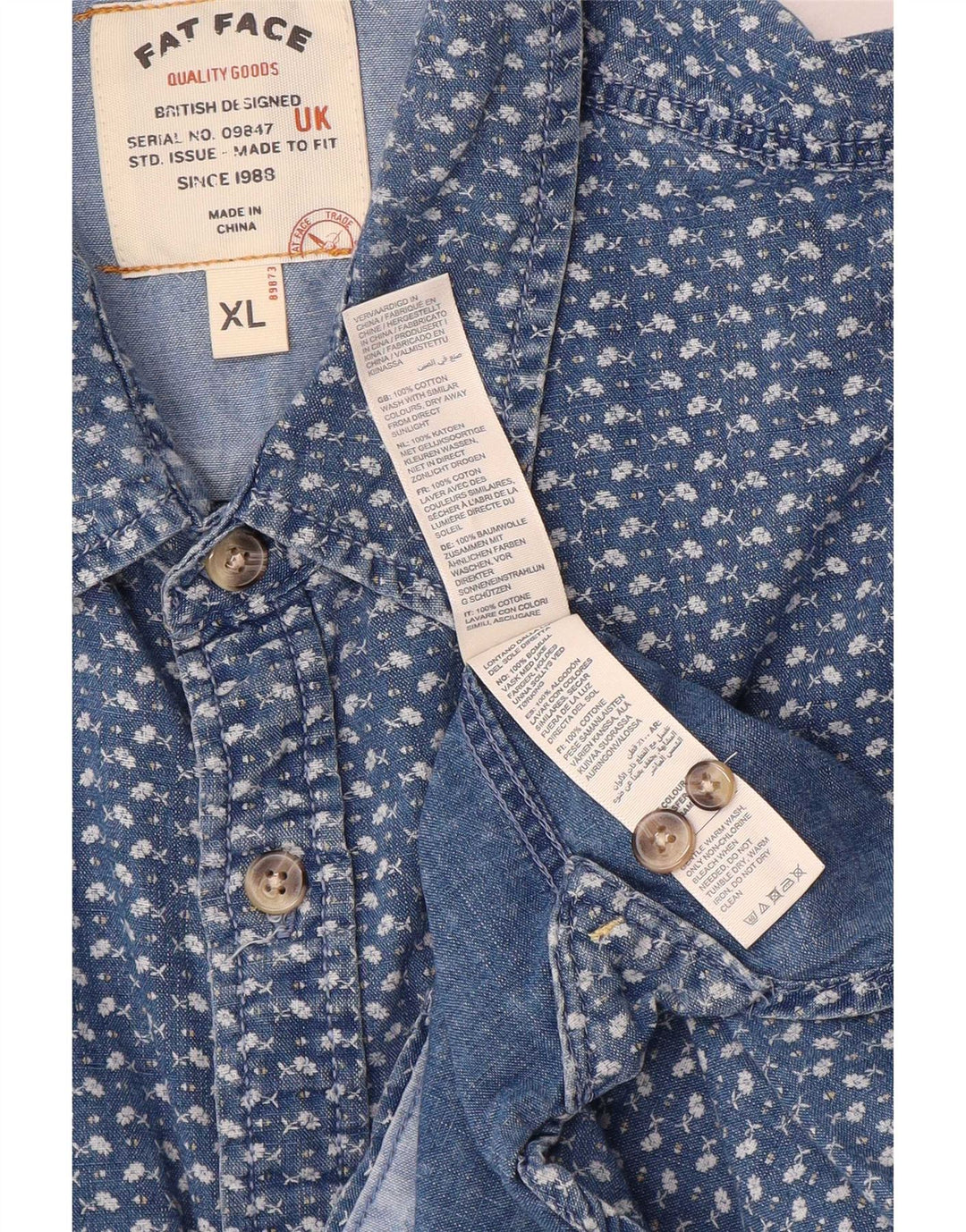 Fat Face Herren-Hemd mit normaler Passform, XL, blau kariert, Baumwolle