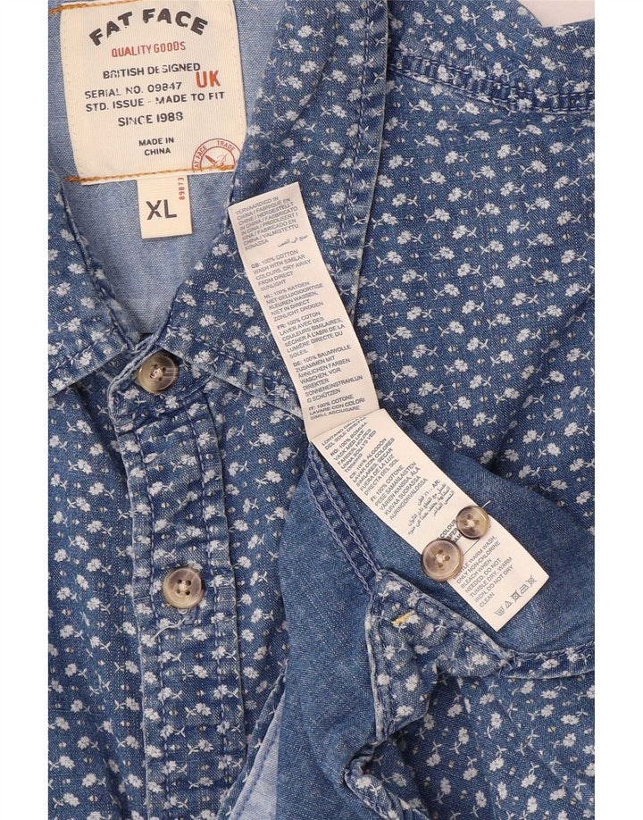 Fat Face Herren-Hemd mit normaler Passform, XL, blau kariert, Baumwolle