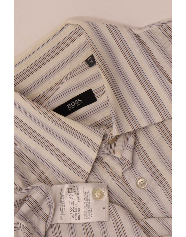 Hugo Boss Herrenhemd Größe 41 16 Große weiß gestreifte Baumwolle