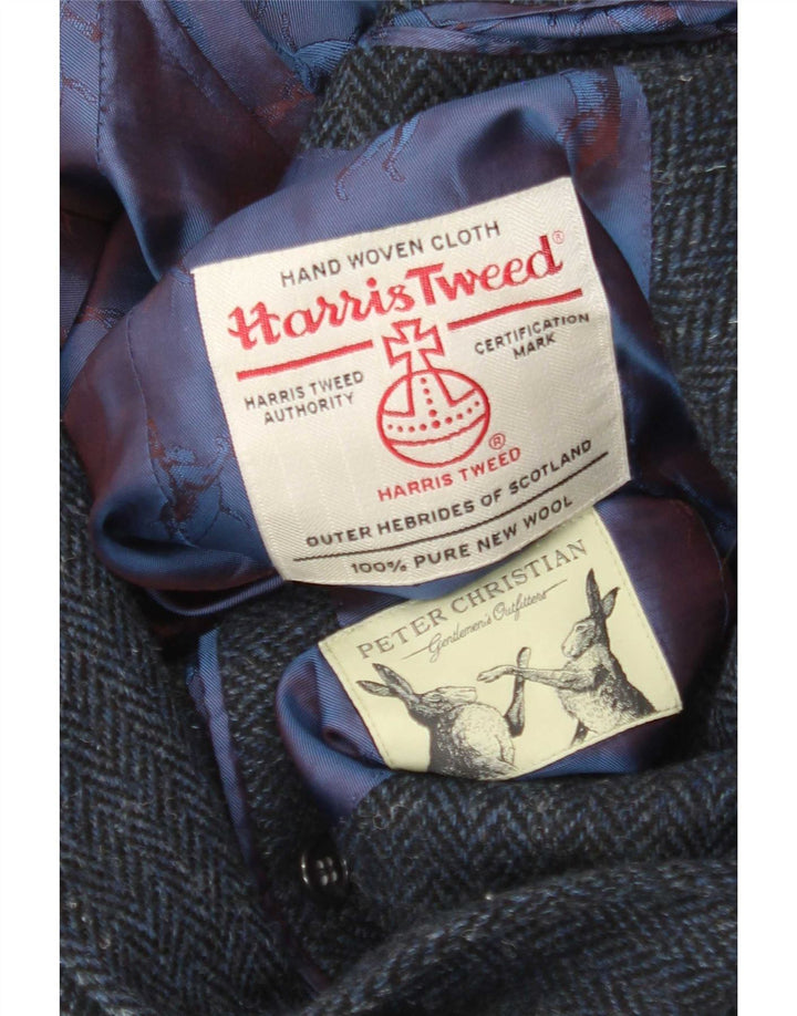 Harris Tweed Herren-Blazer mit 2 Knöpfen, UK 38, mittleres Marineblau mit Fischgrätenmuster