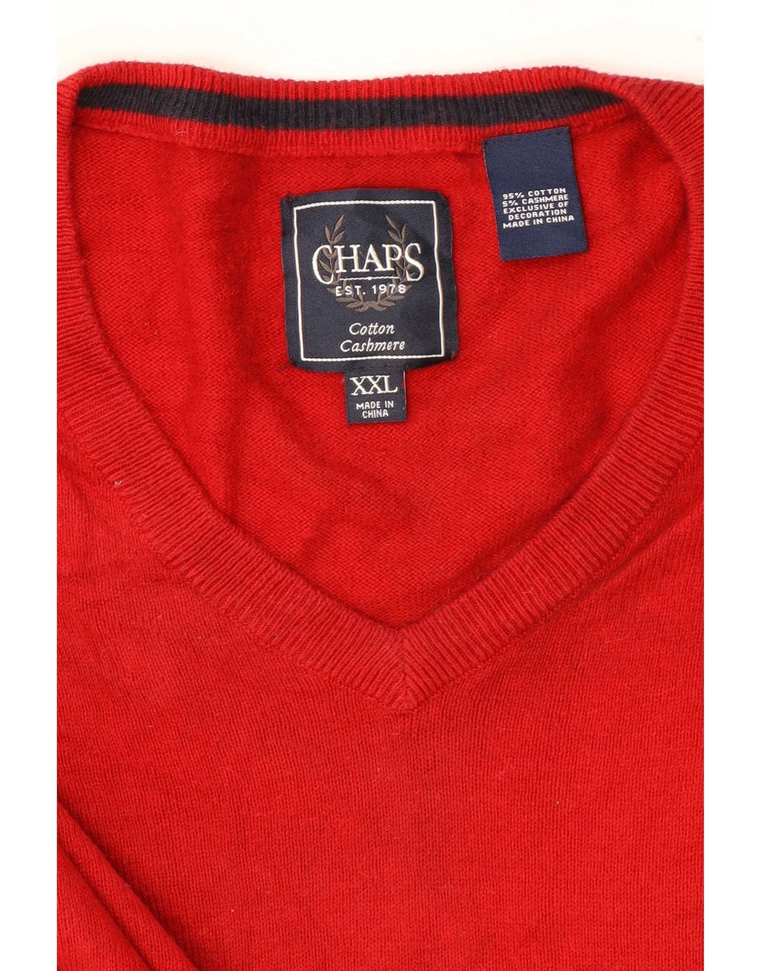 Chaps Herren-Pullover mit V-Ausschnitt, 2XL, rote Baumwolle