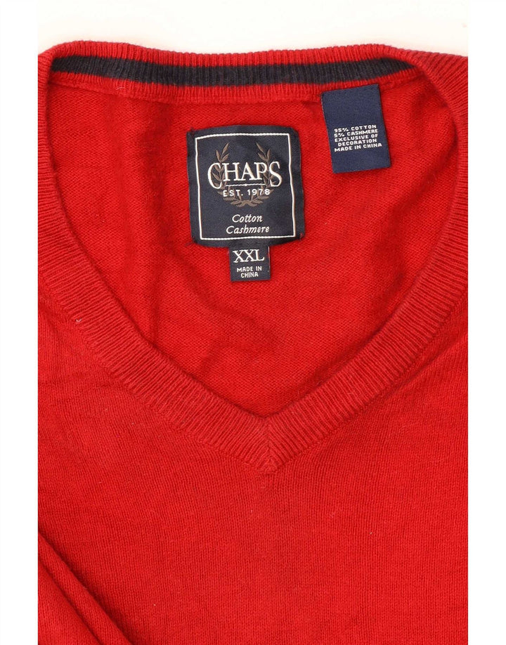 Chaps Herren-Pullover mit V-Ausschnitt, 2XL, rote Baumwolle
