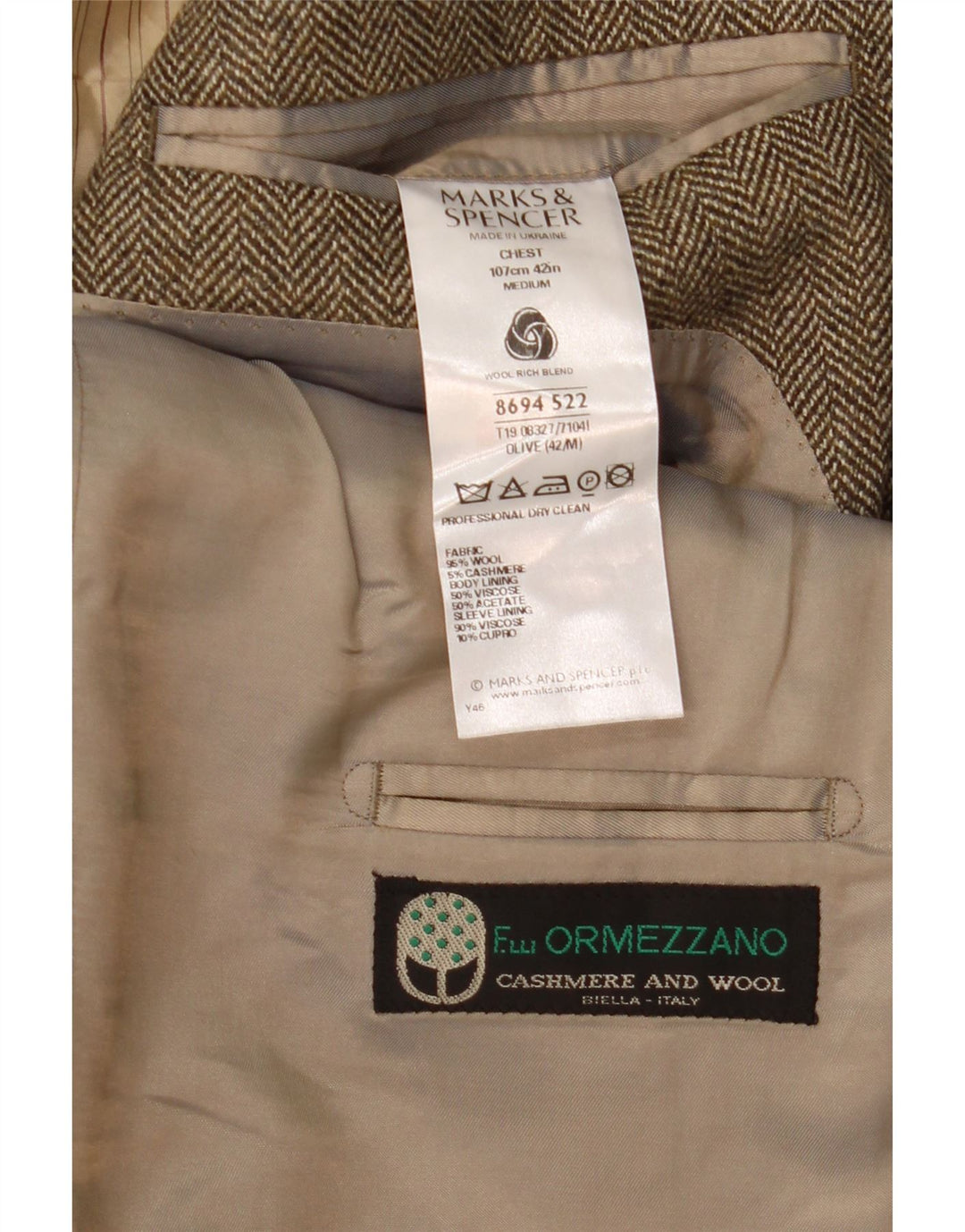 Marks & Spencer Herren-Blazer mit 3 Knöpfen, Gr. 42, Braun, Fischgrätenmuster