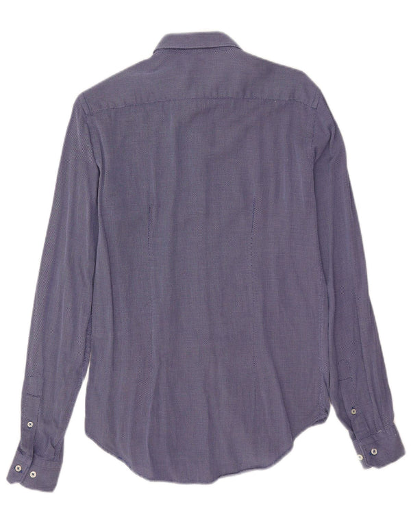 Zara Mens Slim Fit Shirt Small Blue Spotted Cotton