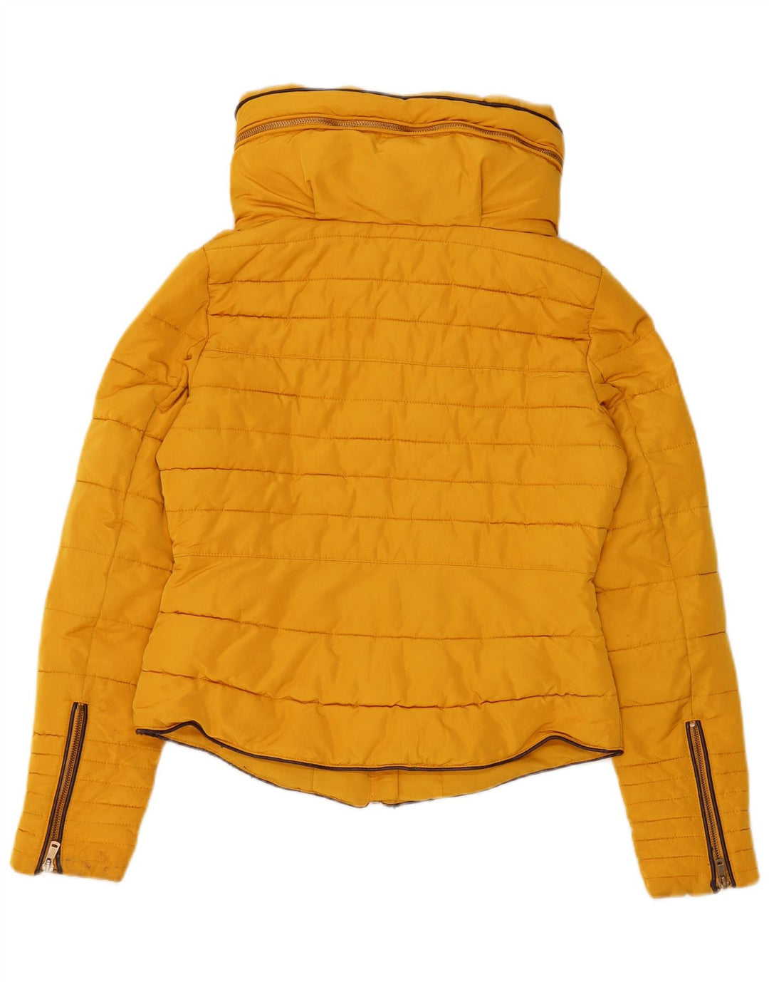 Zara Damen Crop Hooded Wattierte Jacke UK 10 Small Gelb Polyester