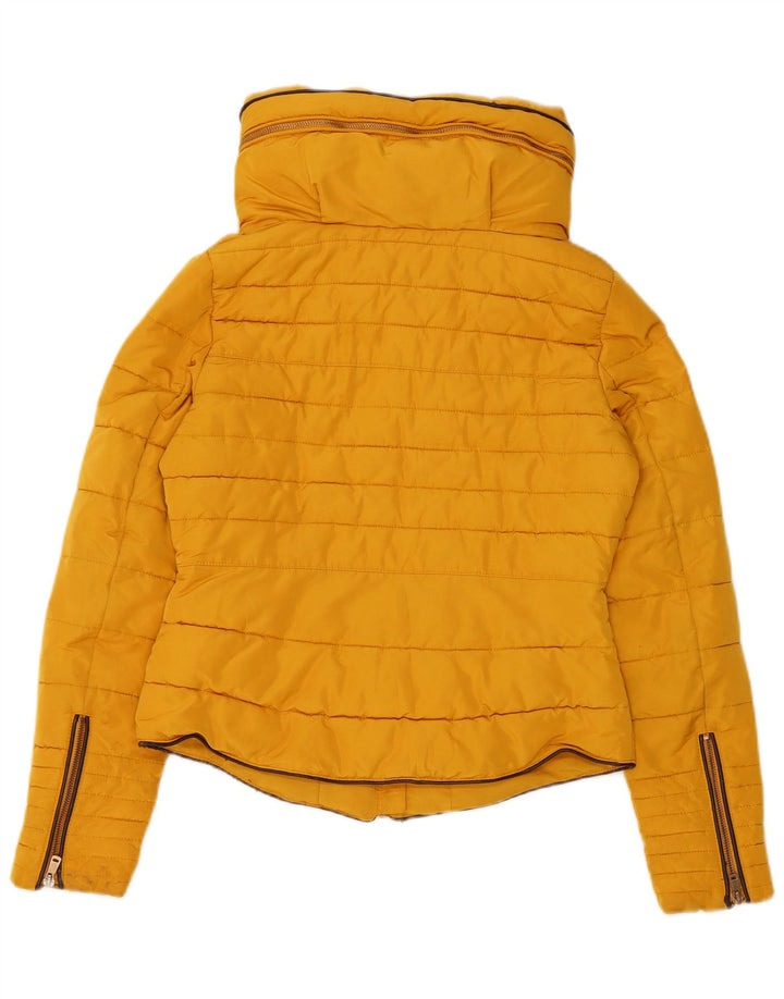 Zara Damen Crop Hooded Wattierte Jacke UK 10 Small Gelb Polyester