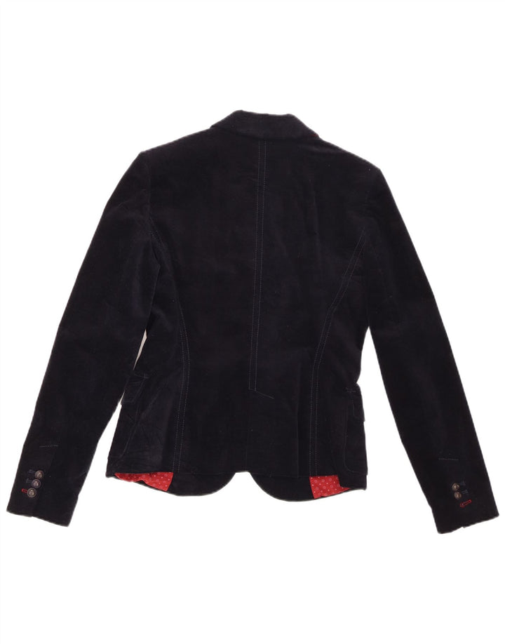Zara Damen 2-Knopf-Samt-Blazer-Jacke, UK 12, mittelmarineblaue Baumwolle