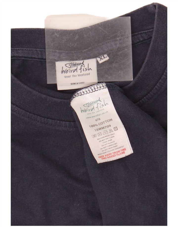 WEIRD FISH Herren-Grafik-T-Shirt-Oberteil XL aus marineblauer Baumwolle