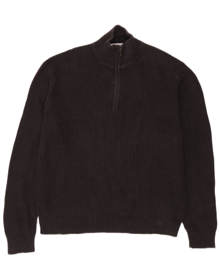 Calvin Klein Herren-Pullover mit Reißverschluss am Hals, groß, aus schwarzer Baumwolle