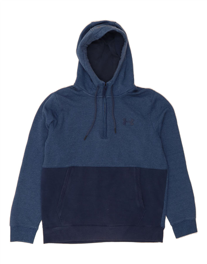 UNDER ARMOUR Mens Cold Gear Hoodie Jumper Medium Navy Blue Colourblock Vintage Under Armour and Second-Hand Under Armour from Messina Hembry 