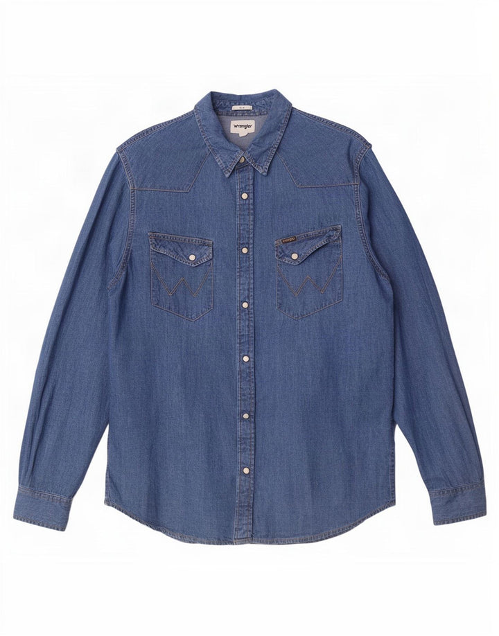 Wrangler Herren-Jeanshemd mit schmaler Passform, große blaue Baumwolle