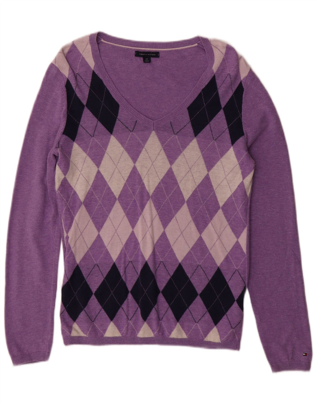 TOMMY HILFIGER Damen Pullover mit V-Ausschnitt, UK 10, Größe S, Lila