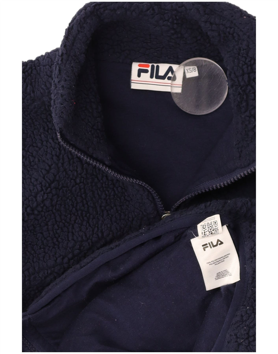 FILA Damen Fleecejacke in Übergröße mit Grafik, UK 6, XS, Marineblau, Polyester