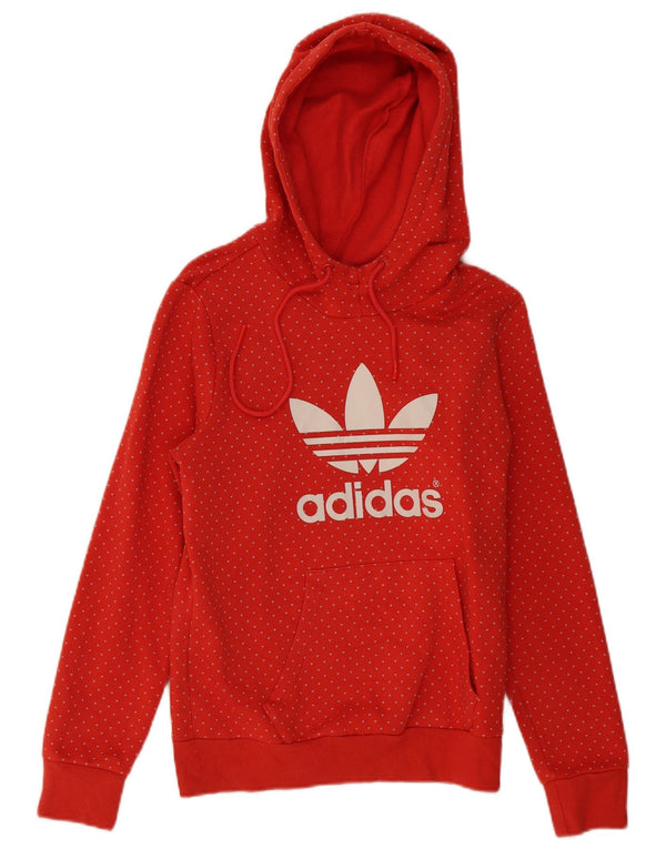 Adidas Damen Graphic Hoodie Pullover UK 10 Small Rot gepunktete Baumwolle