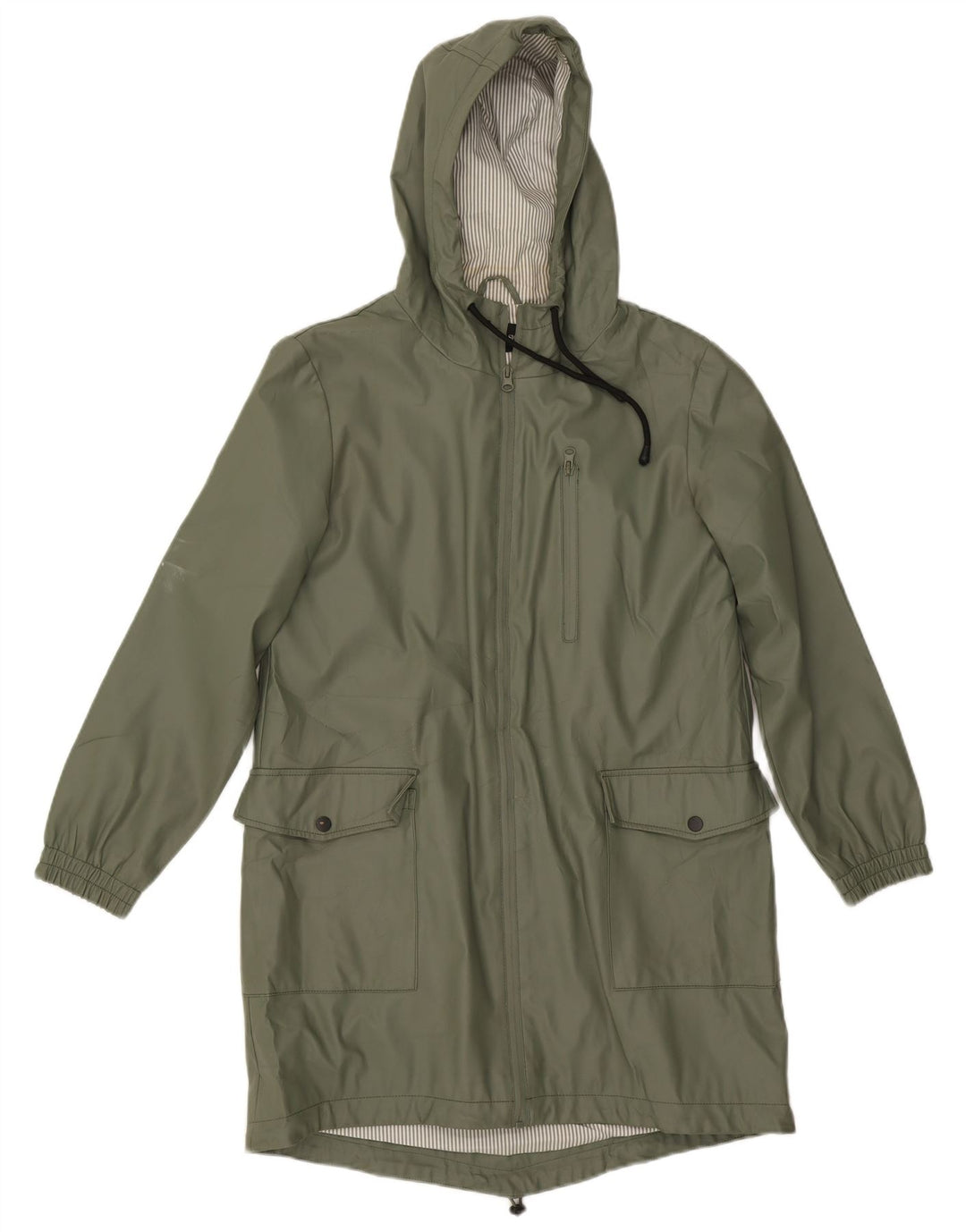 Zara Damen-Regenmantel mit Kapuze, UK 10, Größe S, grün, Polyester