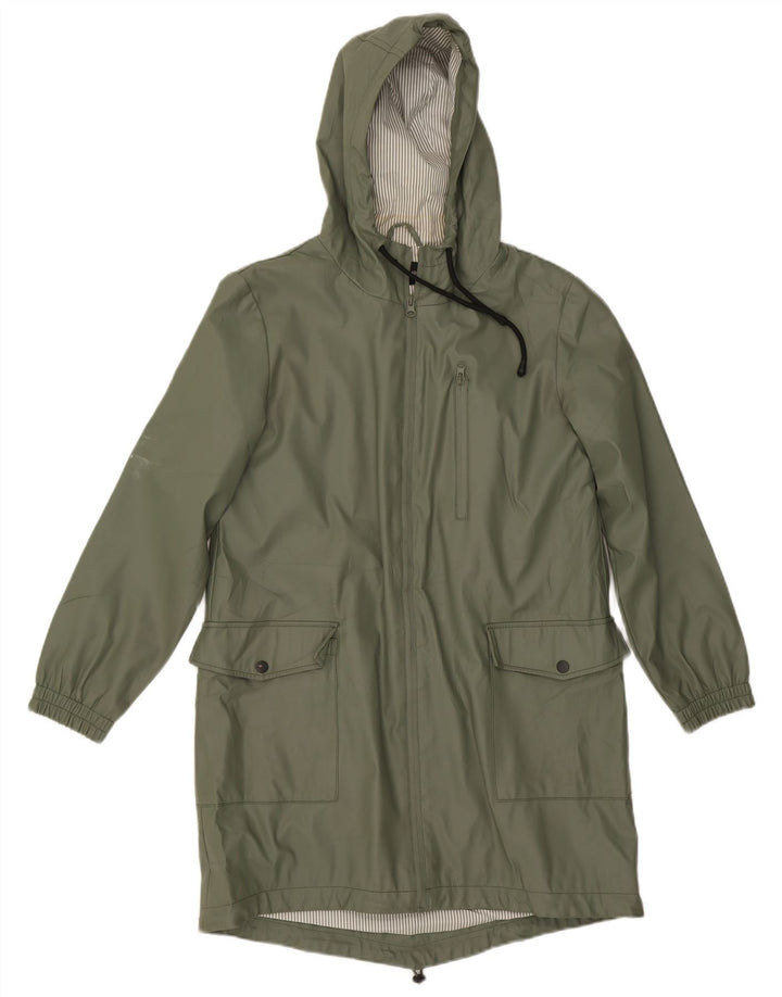 Zara Damen-Regenmantel mit Kapuze, UK 10, Größe S, grün, Polyester