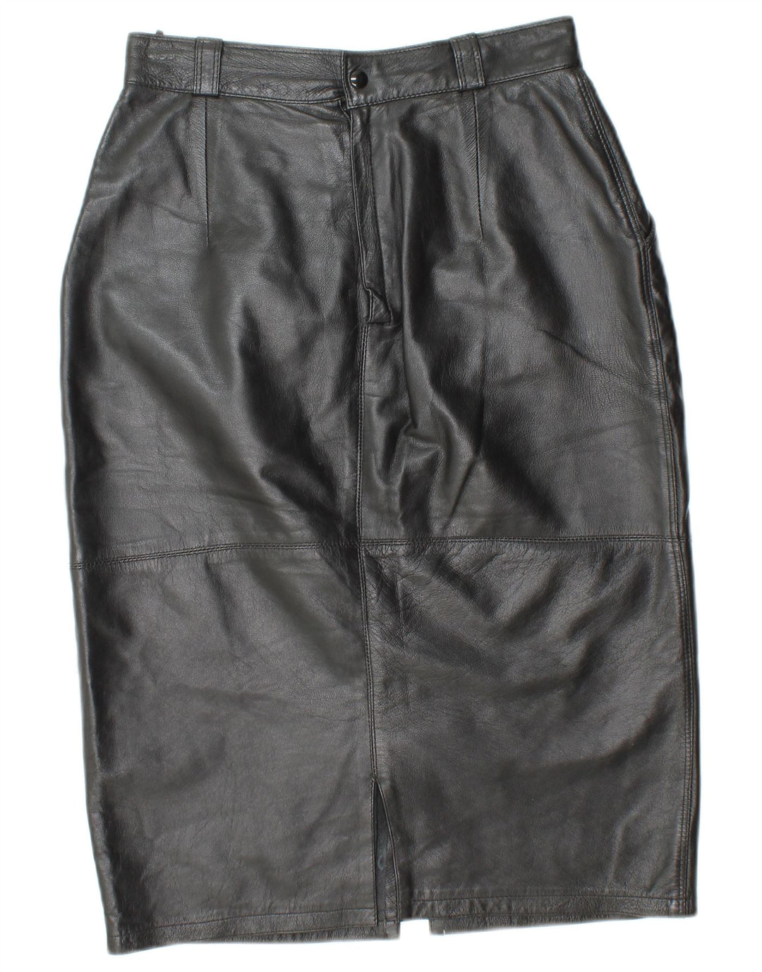 VINTAGE Damen Lederrock mit hoher Taille IT 44 Medium W26 Schwarzes Leder