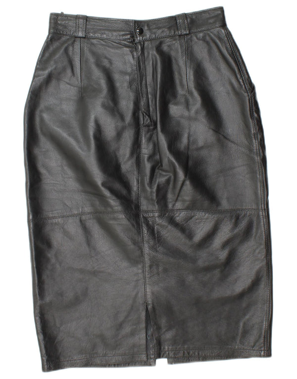VINTAGE Damen Lederrock mit hoher Taille IT 44 Medium W26 Schwarzes Leder