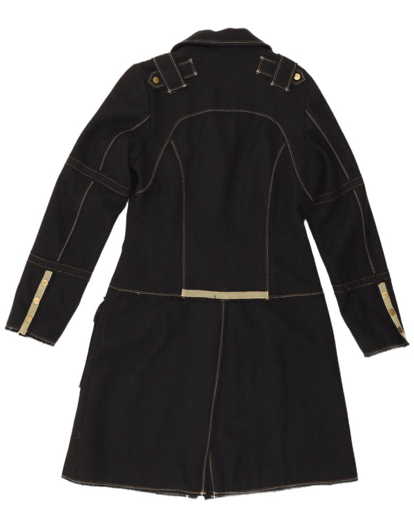 Vintage Damen Militärmantel UK 10 Small Black Wool Classic