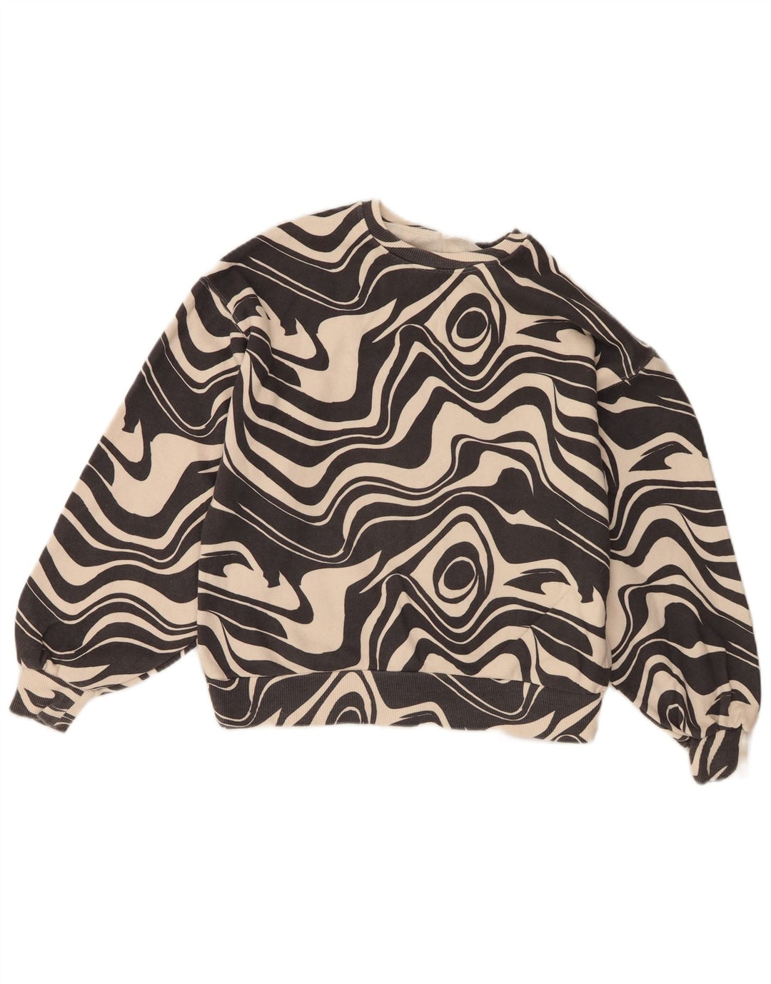 Zara Mädchen-Sweatshirt mit abstraktem Muster, 13–14 Jahre, schwarze Baumwolle
