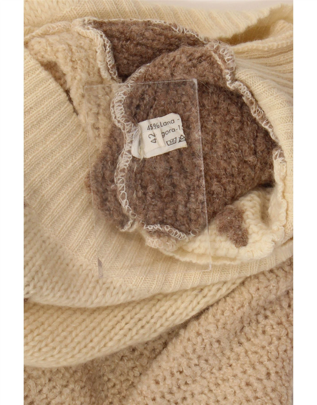 VINTAGE Rollkragenpullover für Damen IT 42 Mittelbeige Farbblock