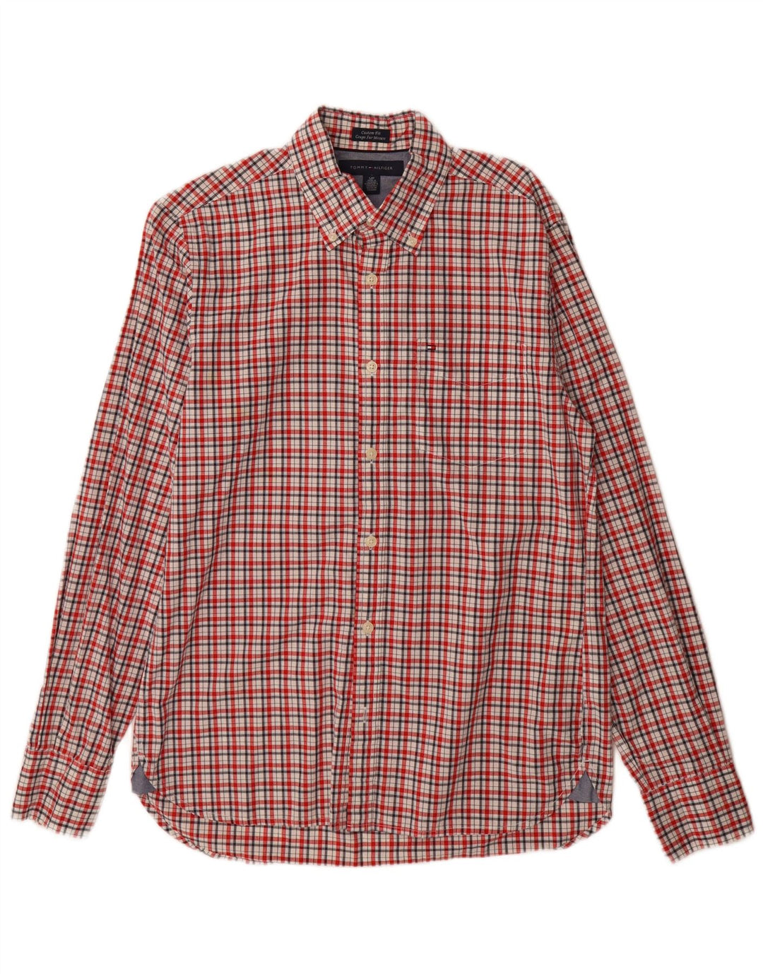 Tommy Hilfiger Herren-Hemd mit individueller Passform, klein, rot kariert, Baumwolle