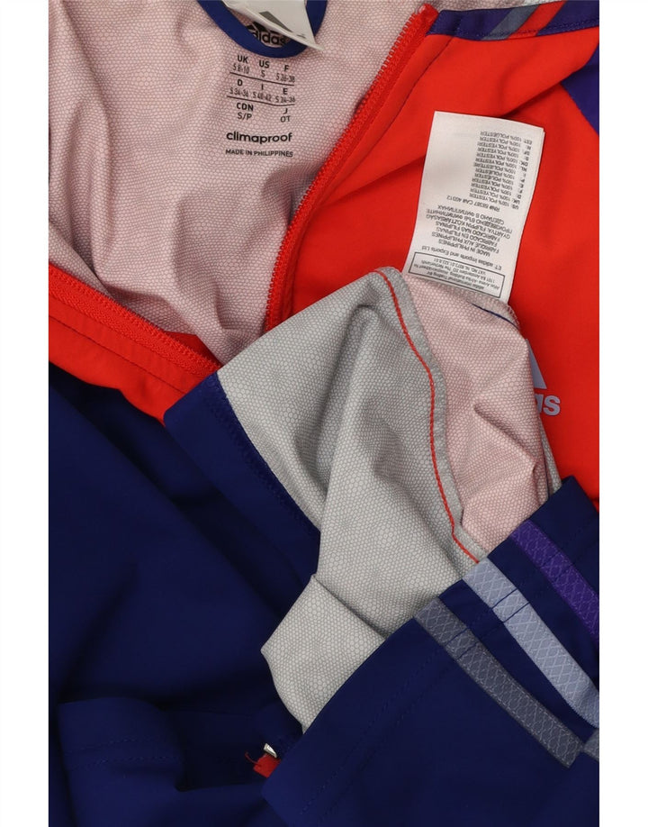 ADIDAS Damen Clima Proof Regenjacke UK 8/10 Small Blue Colourblock