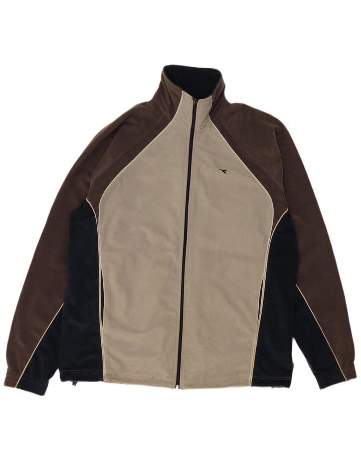 Diadora Herren-Trainingsanzug-Oberteiljacke UK 46 XL Graues Colourblock-Polyester